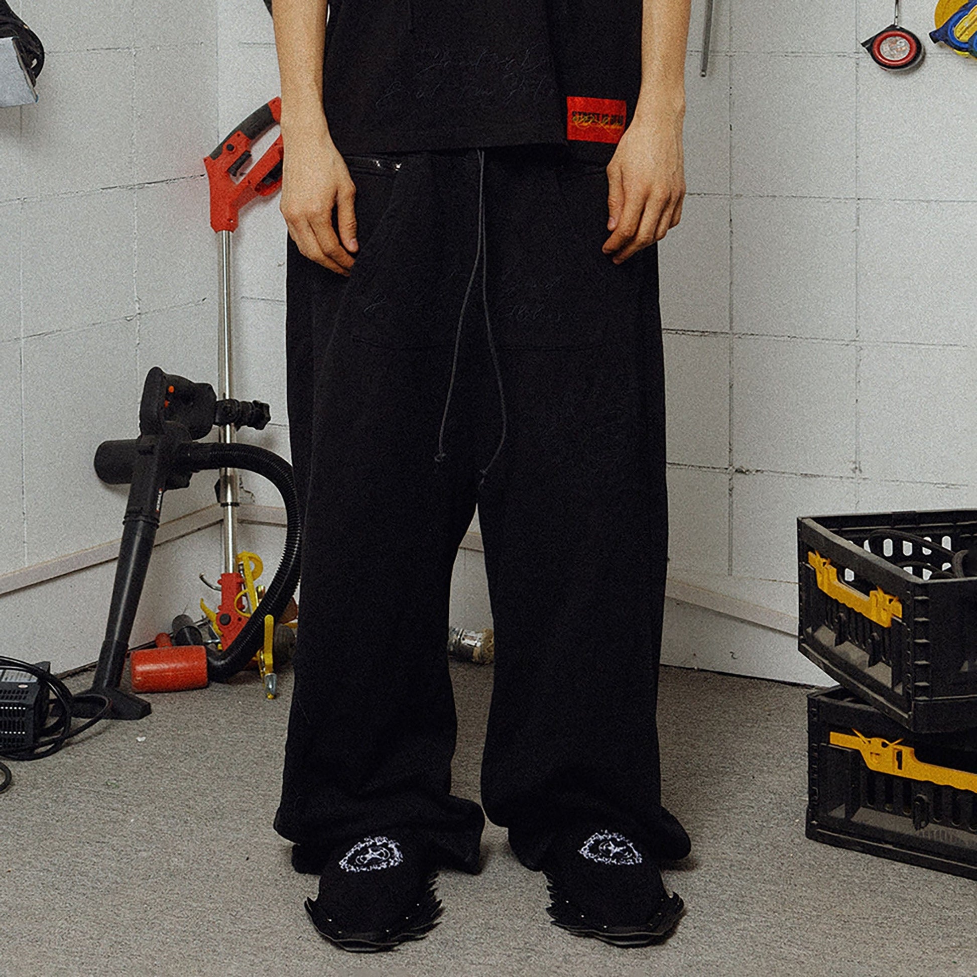 FVVO Distressed Embroidered Drawstring Sweatpants-Pants-S-Black-Free Shipping Leatheretro