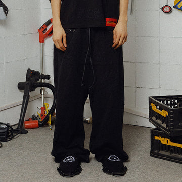 FVVO Distressed Embroidered Drawstring Sweatpants-Pants-S-Black-Free Shipping Leatheretro