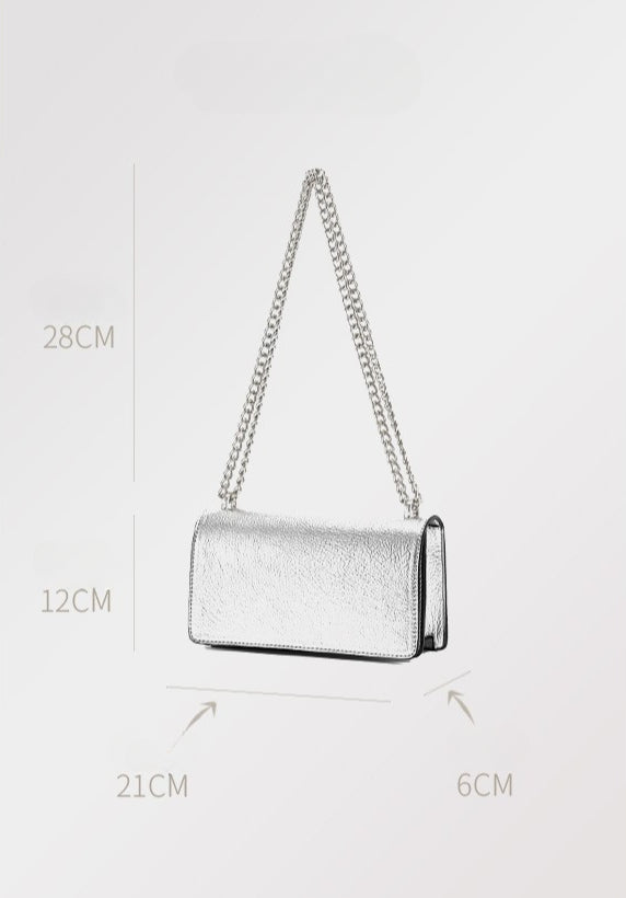 Women's Small Square Shoulder Bag-silver-21x12x6CM-Free Shipping Leatheretro