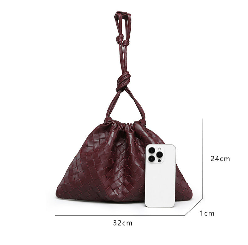 Vintage Handmade Woven Sheepskin Drawstring Bag-Handbags-Red-Free Shipping Leatheretro