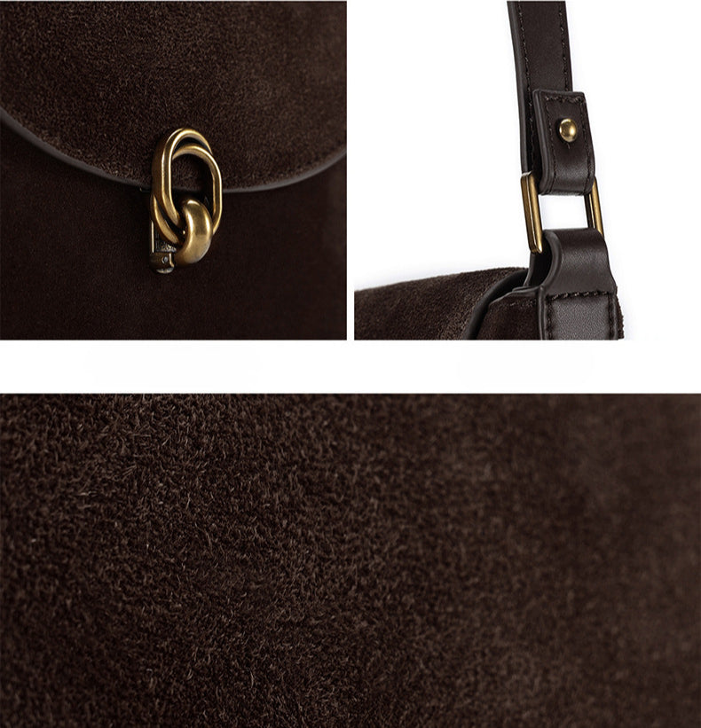 Luxury Suede Leather Women's Underarm Bag-8918棕色（配有两条肩带）-Free Shipping Leatheretro