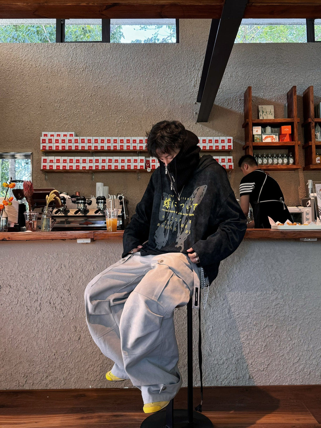 RELABEL Butterfly Buttoned Faded Hoodie-Hoodie-S-Dark Grey-Free Shipping Leatheretro