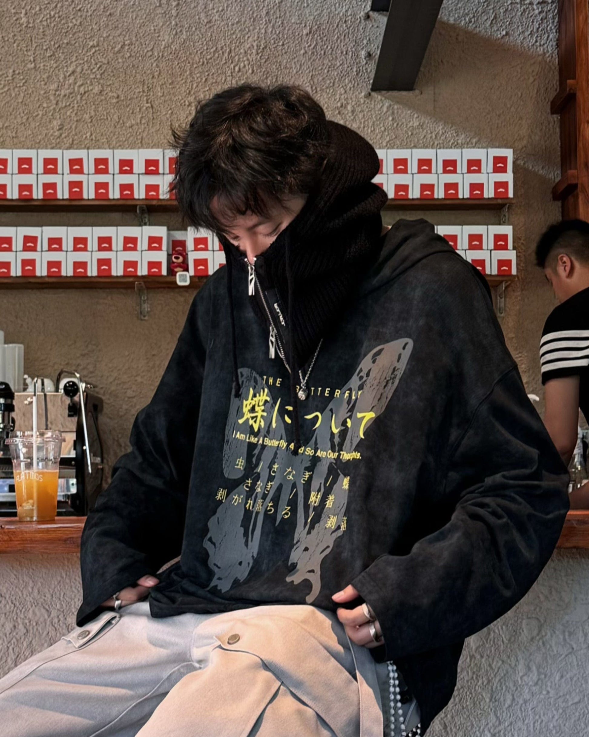 RELABEL Butterfly Buttoned Faded Hoodie-Hoodie-S-Dark Grey-Free Shipping Leatheretro