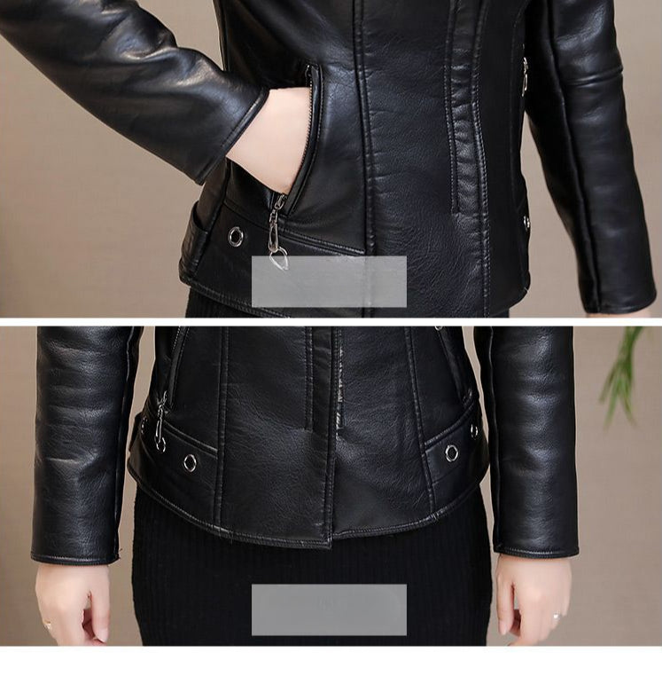 Women's Winter Faux Leather Jacket Thickened Faux Fur Lined-Gray-M-Free Shipping Leatheretro