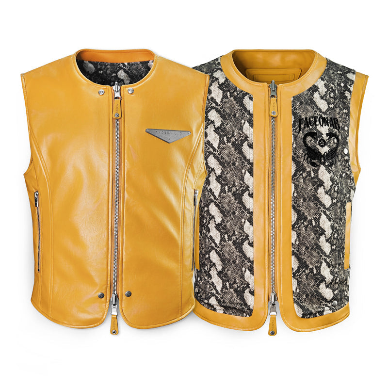 FACEONLAB Reversible Moto Leather Vest Orange-Vest-M-Free Shipping Leatheretro