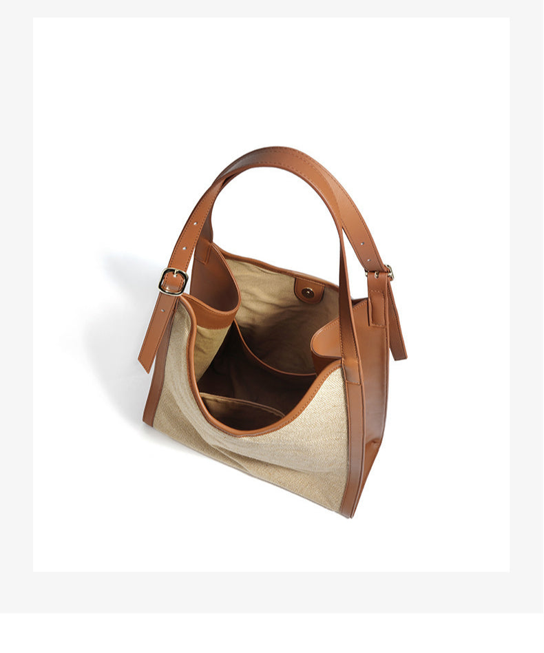 Oversized Boho Cotton Linen Tote Bag – Minimalist Shoulder Bag for Women-flax brown-Free Shipping Leatheretro