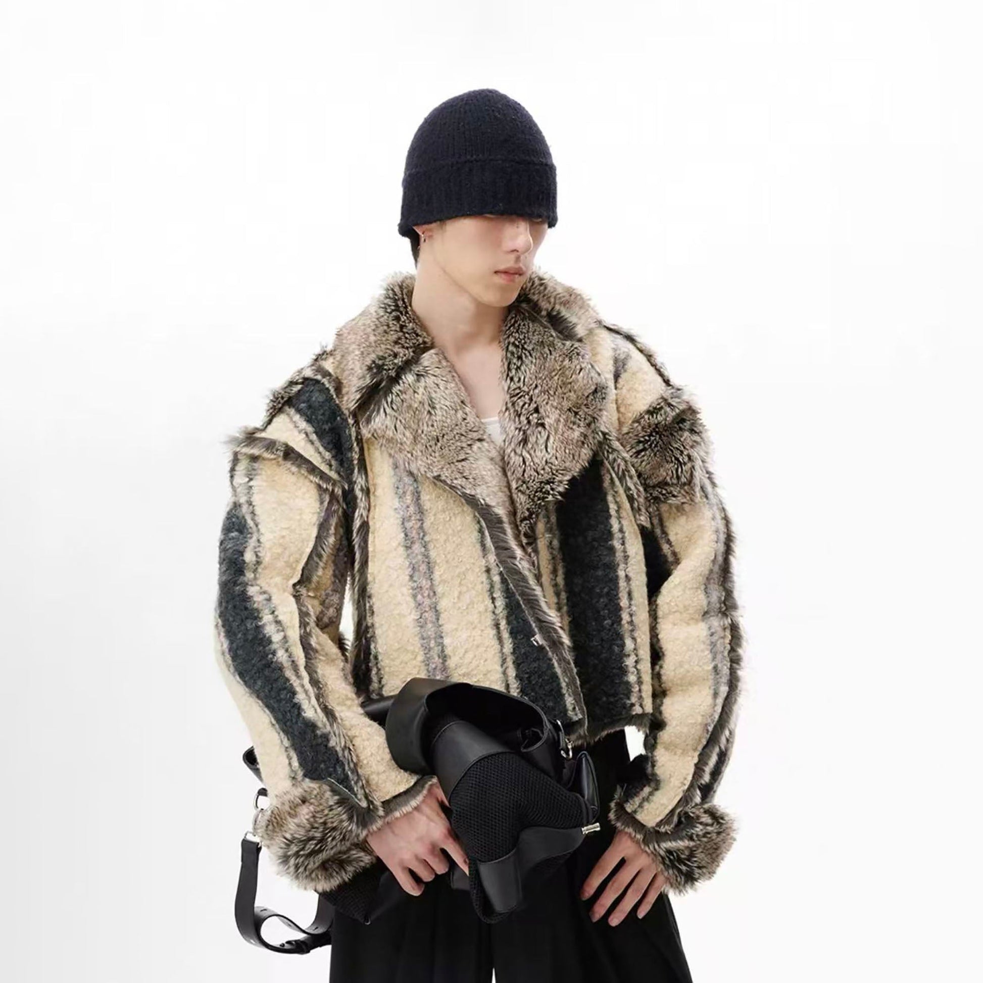 TUIMU Reversible Faux Fur Cropped Jacket-Jacket-S-Free Shipping Leatheretro