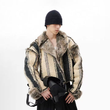TUIMU Reversible Faux Fur Cropped Jacket-Jacket-S-Free Shipping Leatheretro