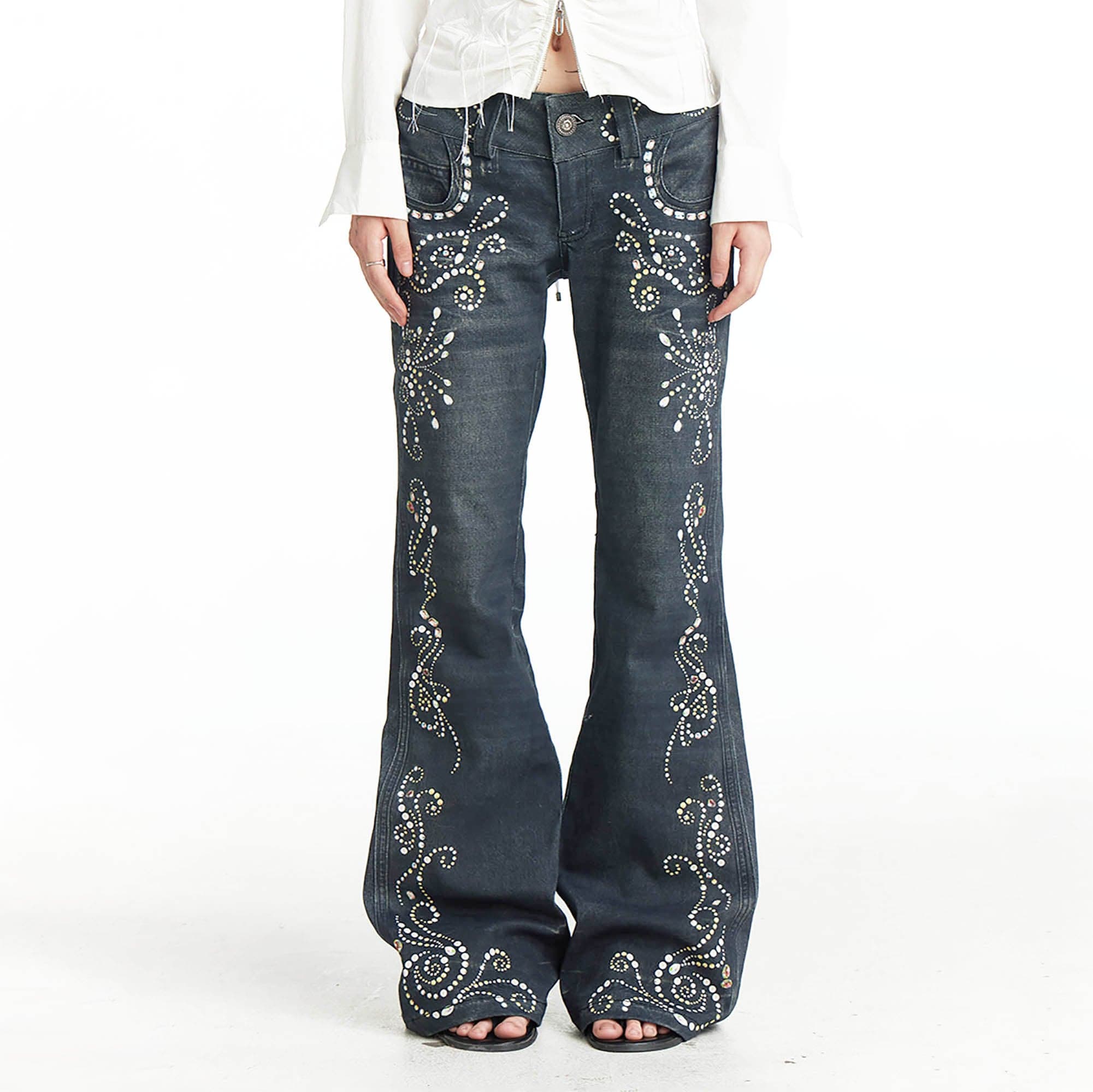 DND4DES¡ÁFaychui Retro Gemstone Graphics Flared Jeans-Jeans-S-Free Shipping Leatheretro
