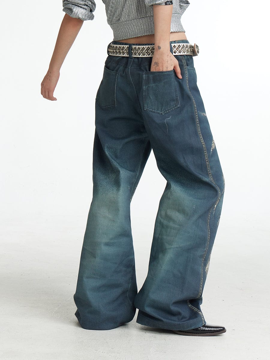 DND4DES×Faychui Leopard Wings Embroidered Wide-Leg Jeans-Jeans-S-Free Shipping Leatheretro