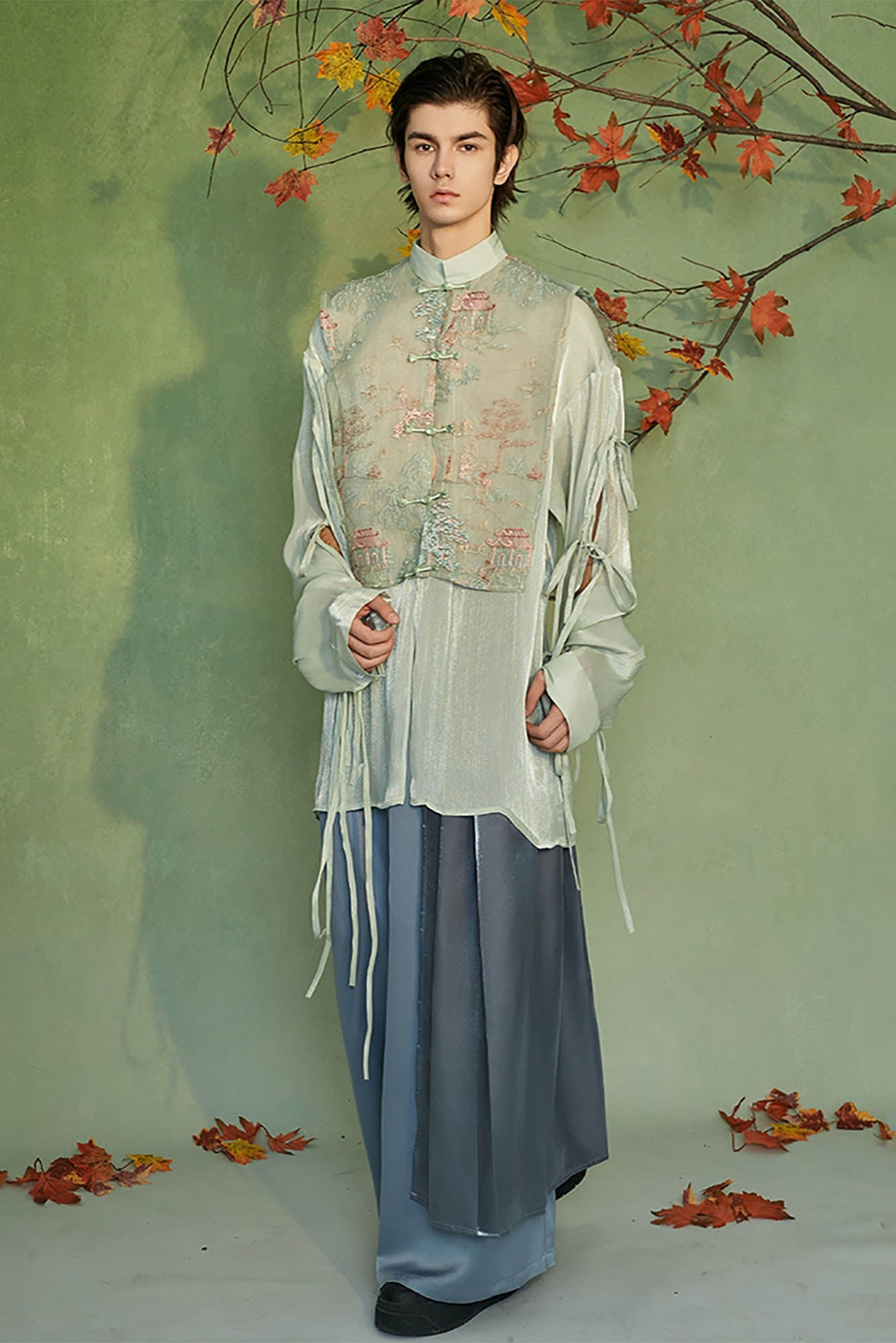 JIECHI Embroidery Double-Layered Vest Silky Shirt-Shirt-M-Free Shipping Leatheretro