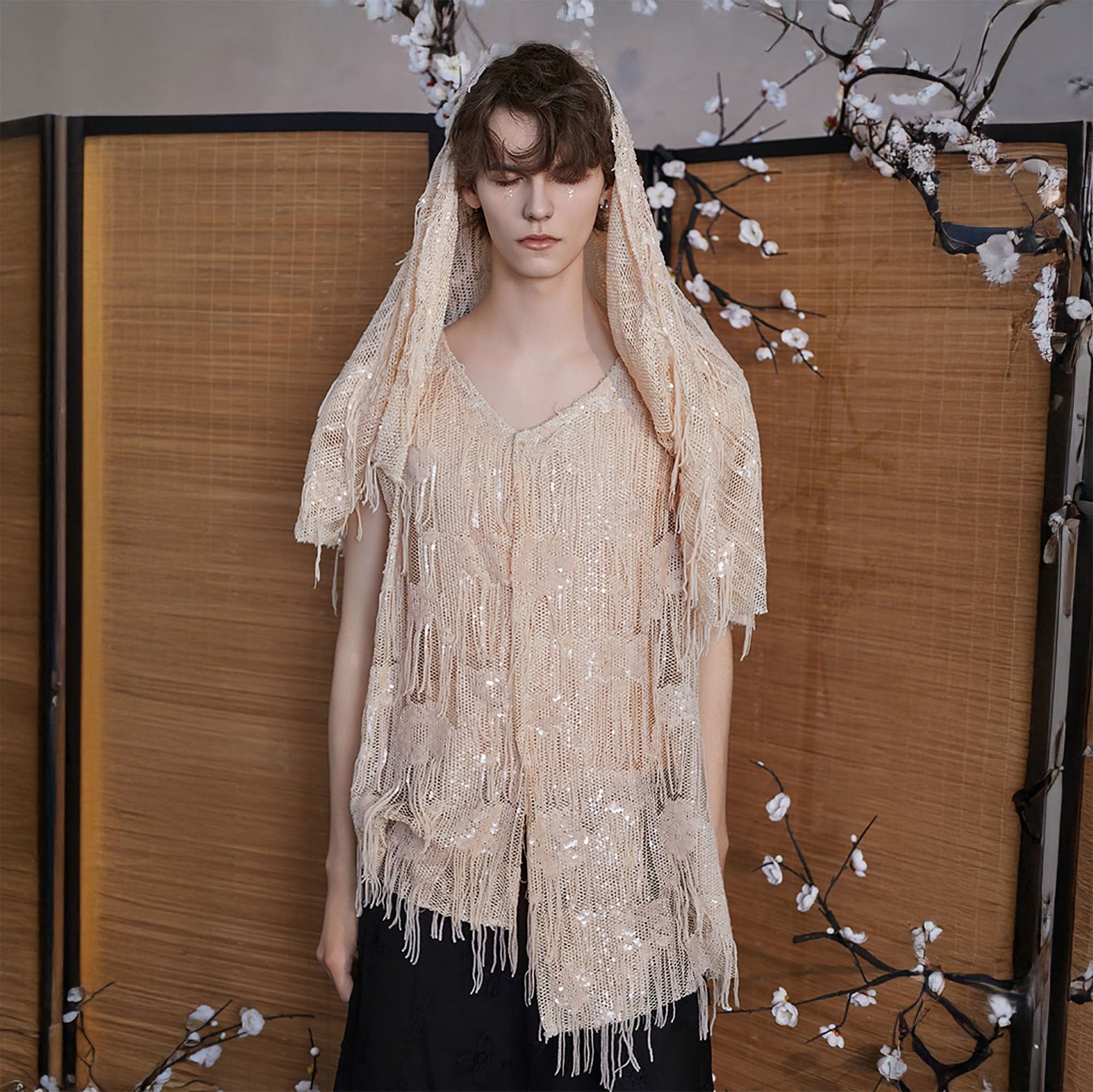 JIECHI Fringed Sequin Embroidered Hooded Poncho-Jacket-M-Free Shipping Leatheretro