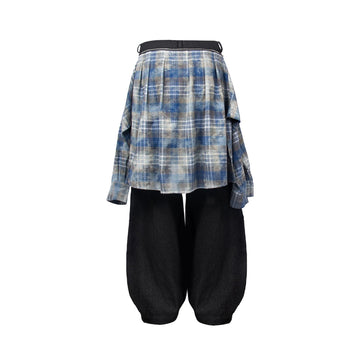 RELABEL Detachable Plaid Flap Panel Wide-Leg Pants-Jeans-XS-Free Shipping Leatheretro