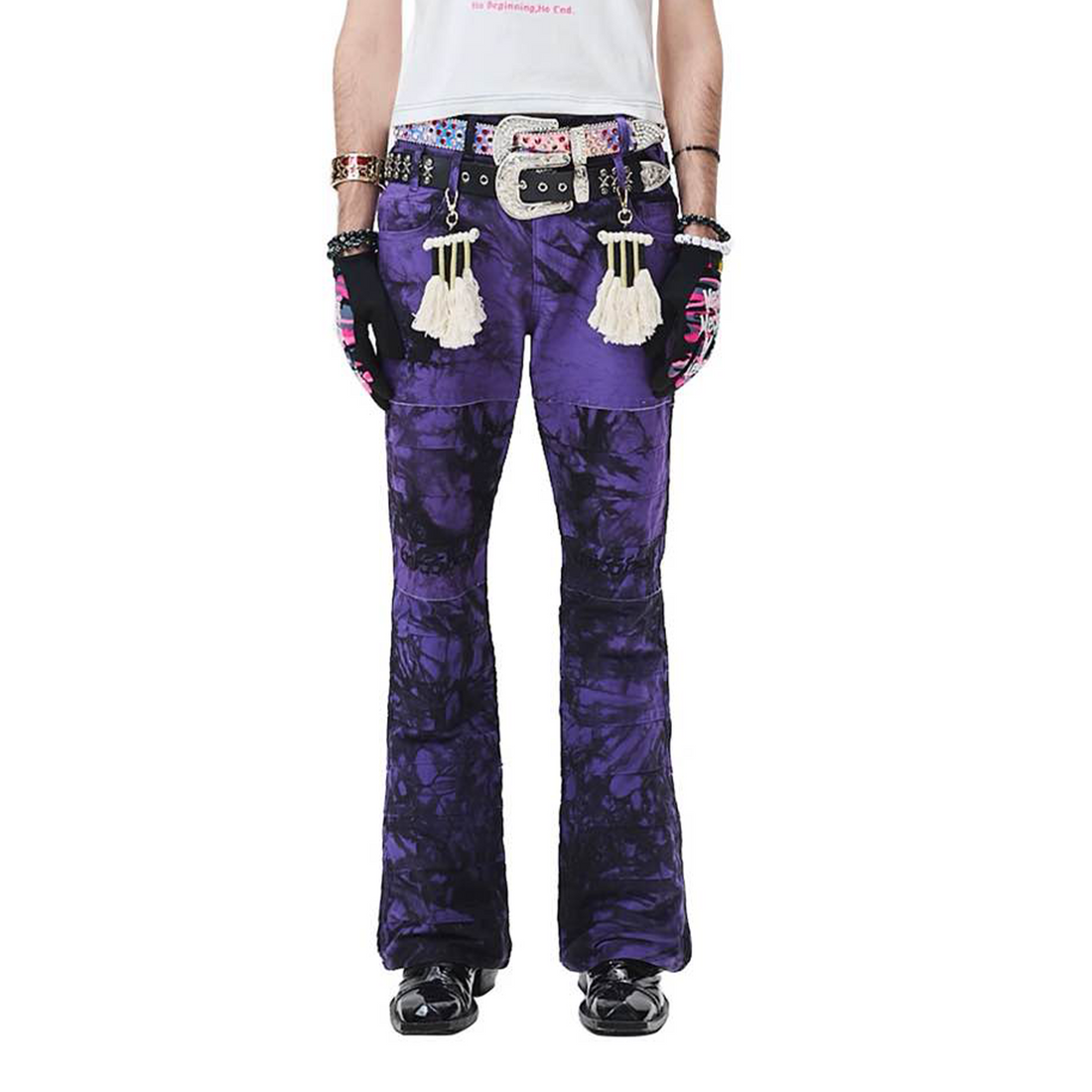 ERISSTOFF Tie-Dye Dual-Waist Flared Jeans-Jeans-S / 29"-Free Shipping Leatheretro