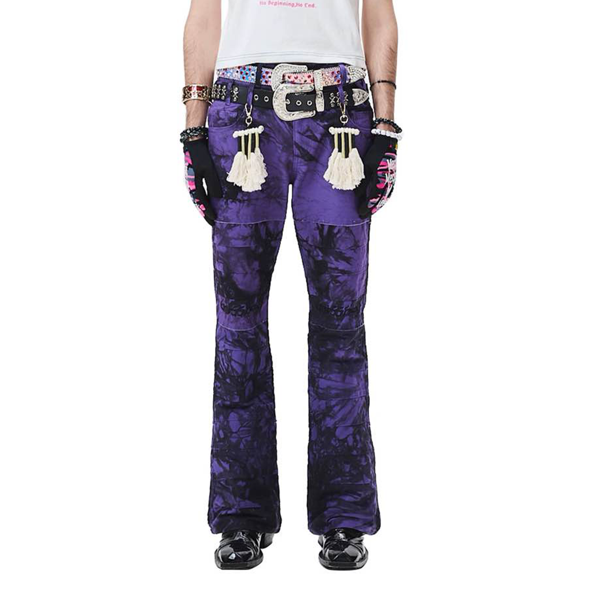 ERISSTOFF Tie-Dye Dual-Waist Flared Jeans-Jeans-S / 29"-Free Shipping Leatheretro