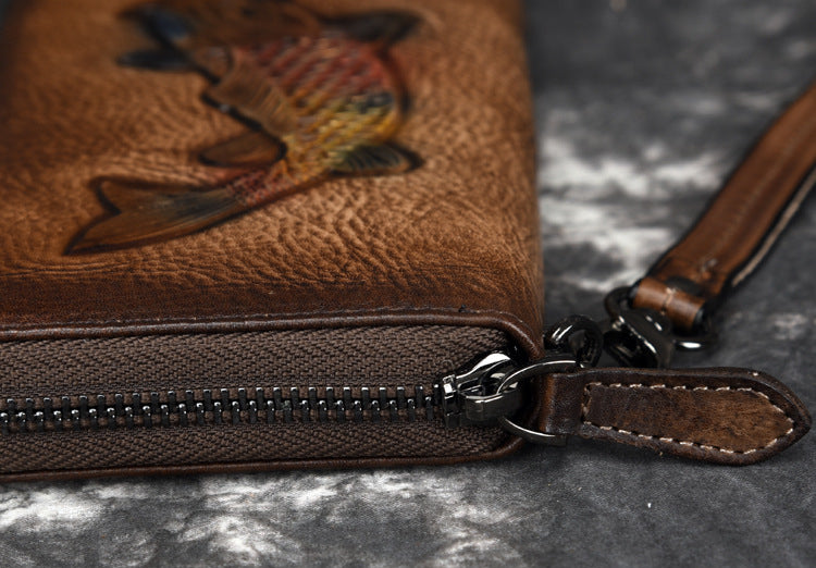 Vintage Genuine Leather Long Zip Wallet-Handbags, Wallets & Cases-Vintage Black-Free Shipping Leatheretro