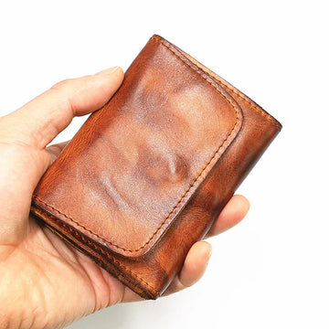 Handmade Leather RFID Zipper Wallet - Vintage Card Holder Coin Purse-Wallets & Money Clips-Dark Brown-Free Shipping Leatheretro