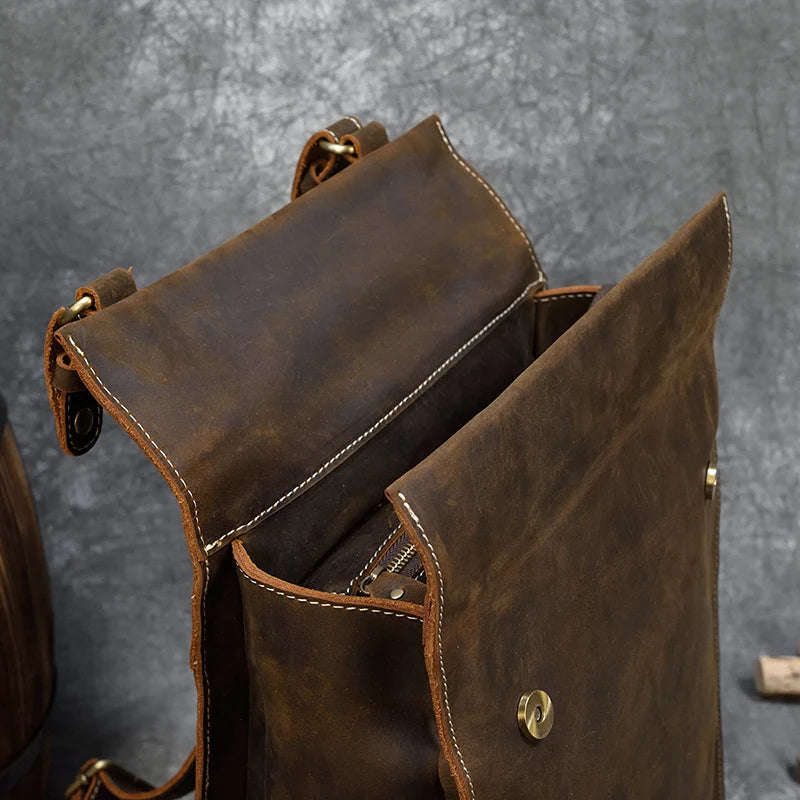 Men's Retro Crazy Horse Leather Backpack - Rucksack Brown Laptop Bag-Backpacks-Brown-Free Shipping Leatheretro