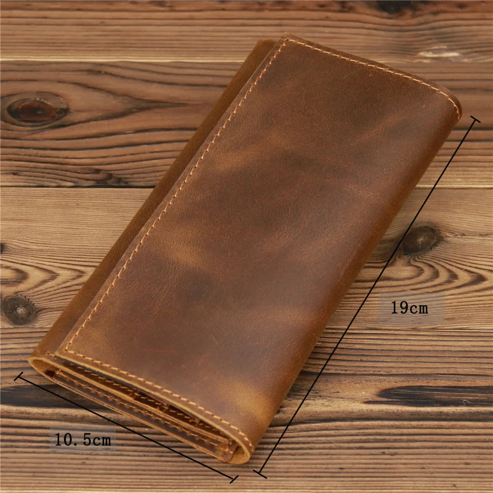 Men's Vintage Pull-Up Leather Long Wallet - Large Capacity Cowhide Clutch-Wallets & Money Clips-Reddish Brown-Free Shipping Leatheretro