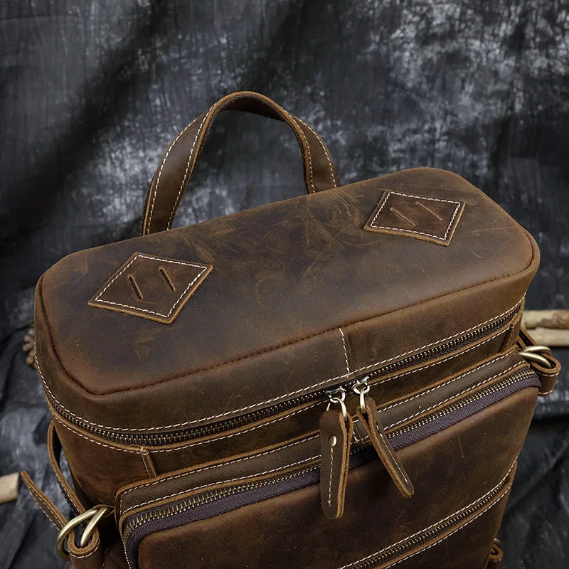 Vintage Crazy Horse Genuine Leather Backpack - Laptop Rucksack Student Bag-Backpacks-Brown-Free Shipping Leatheretro