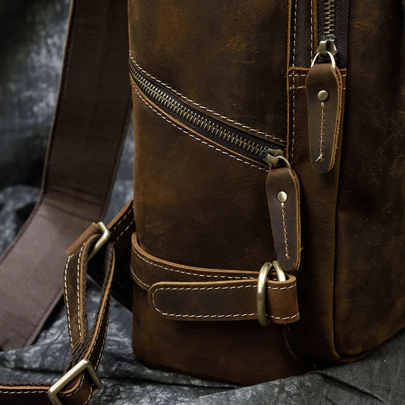 Vintage Crazy Horse Genuine Leather Backpack - Laptop Rucksack Student Bag-Backpacks-Brown-Free Shipping Leatheretro