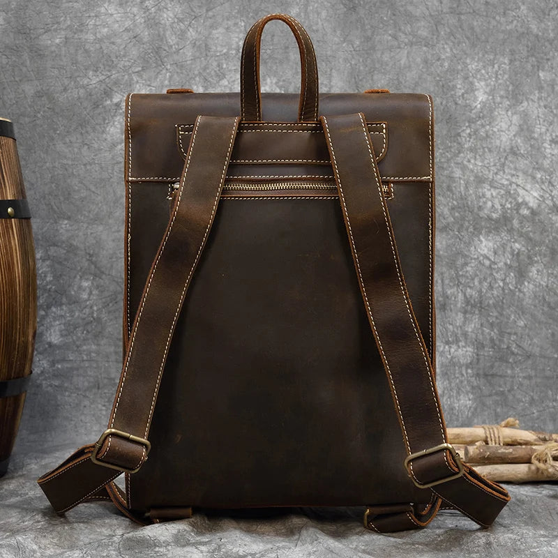 Men's Retro Crazy Horse Leather Backpack - Rucksack Brown Laptop Bag-Backpacks-Brown-Free Shipping Leatheretro