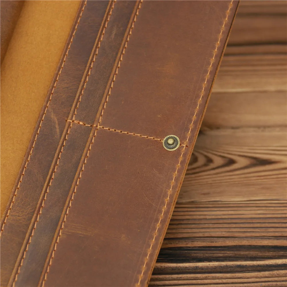 Men's Vintage Pull-Up Leather Long Wallet - Large Capacity Cowhide Clutch-Wallets & Money Clips-Reddish Brown-Free Shipping Leatheretro