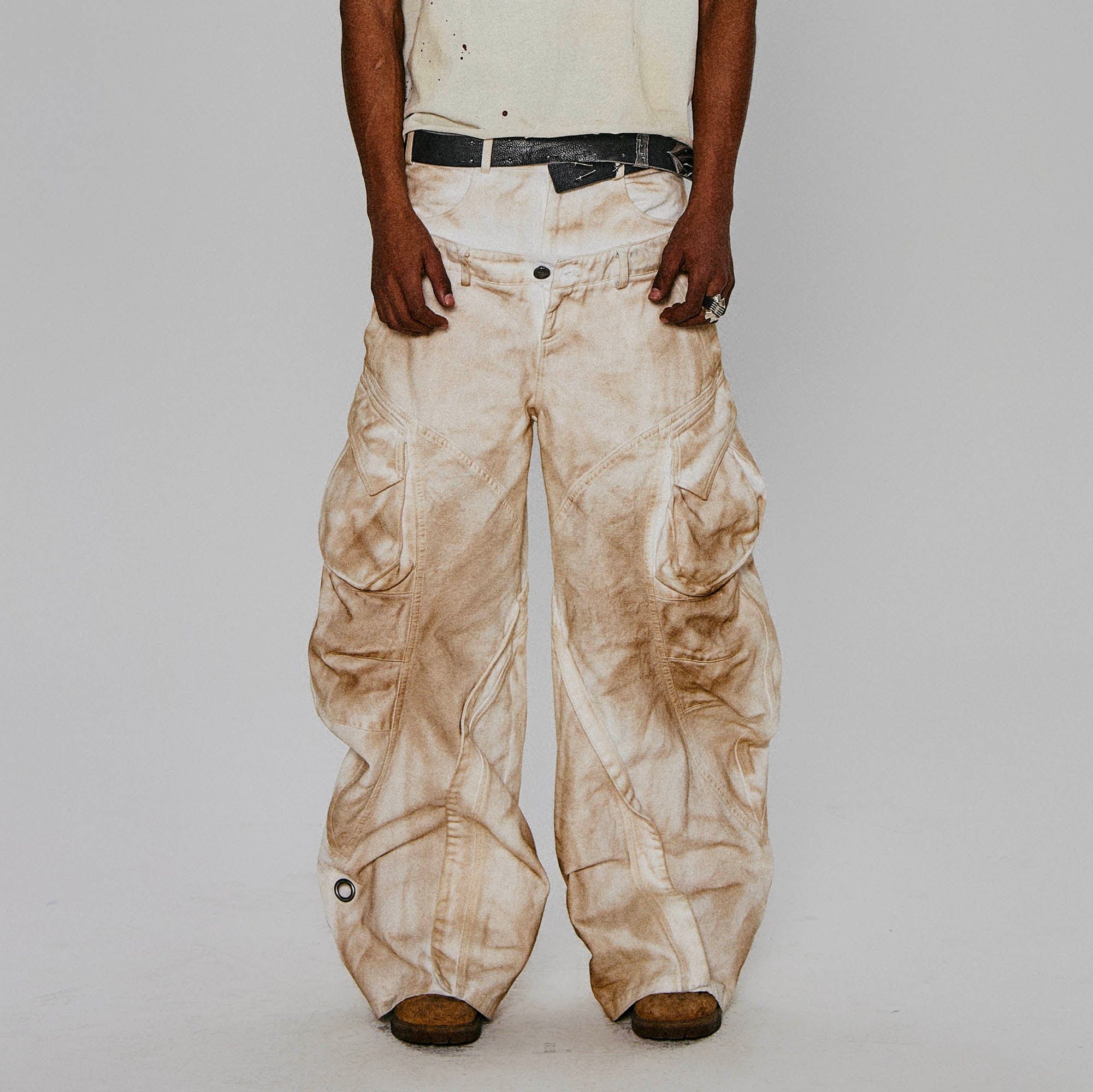 FLYERRER Rusted Double-Waist Multi-Pocket Curved-Leg Cargo-Pants-S-Free Shipping Leatheretro