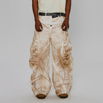 FLYERRER Rusted Double-Waist Multi-Pocket Curved-Leg Cargo-Pants-S-Free Shipping Leatheretro