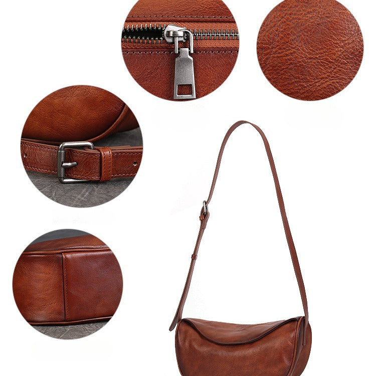 Vintage Dumpling Bag – Full-Grain Cowhide Leather Handmade Shoulder Bag-crossbody bags-Coffee-Free Shipping Leatheretro