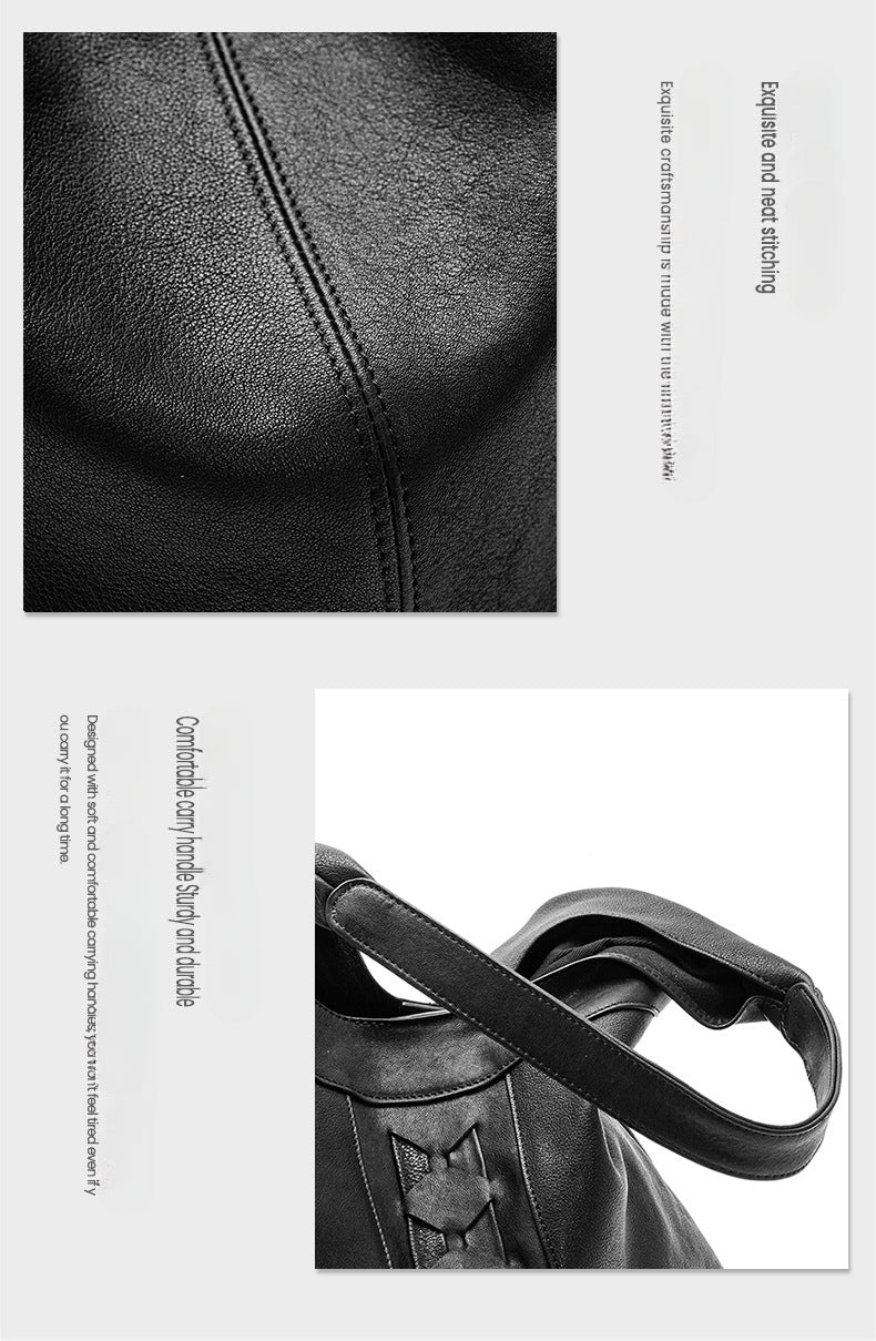 Luxury Genuine Vegetable-Tanned Leather Tote Bag-Black-Free Shipping Leatheretro