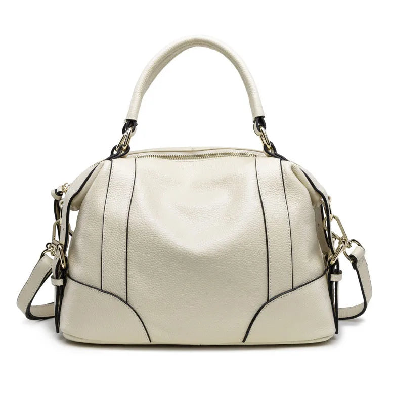 Top Layer Cowhide Handbag – All-Match Genuine Leather Bag for Women-Handbags-Beige-Free Shipping Leatheretro