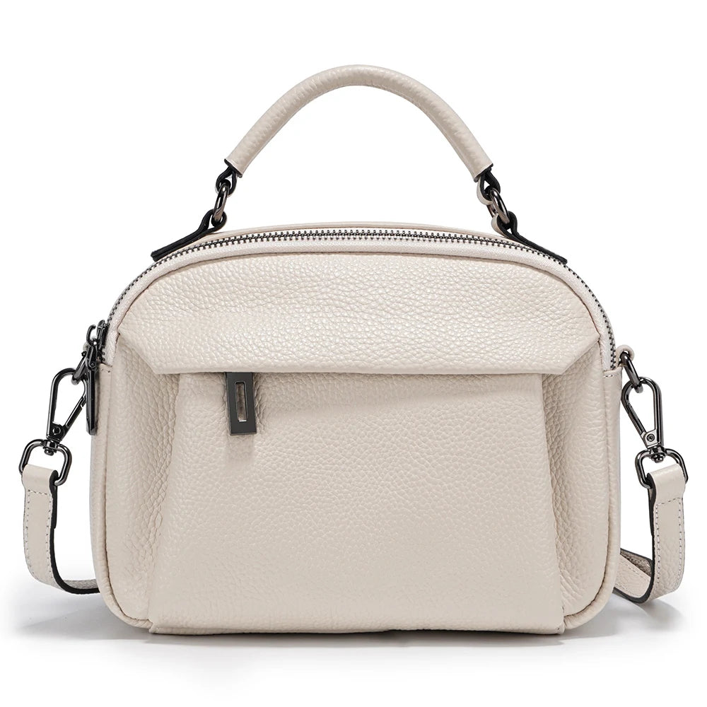 Stylish Genuine Leather Satchel Purse for Women-Handbags, Wallets & Cases-Beige-Free Shipping Leatheretro