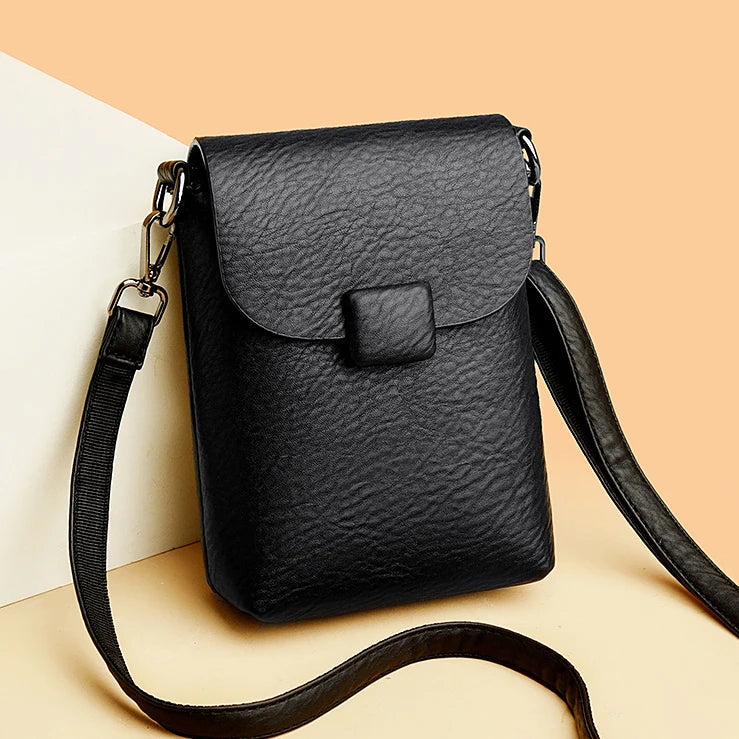 Small Crossbody Phone Bag Flap Purse for Women-Messenger Bag-Black-Free Shipping Leatheretro