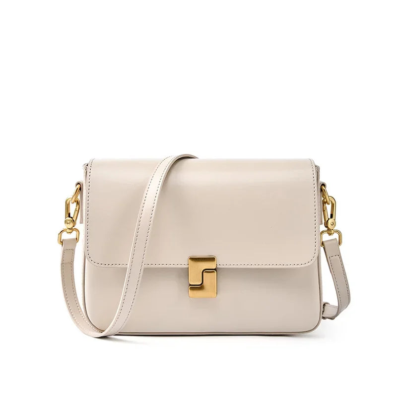 Genuine Leather Small Square Crossbody Bag - Women's Fashion Shoulder Handbags-Crossbody Bag-Beige-Free Shipping Leatheretro