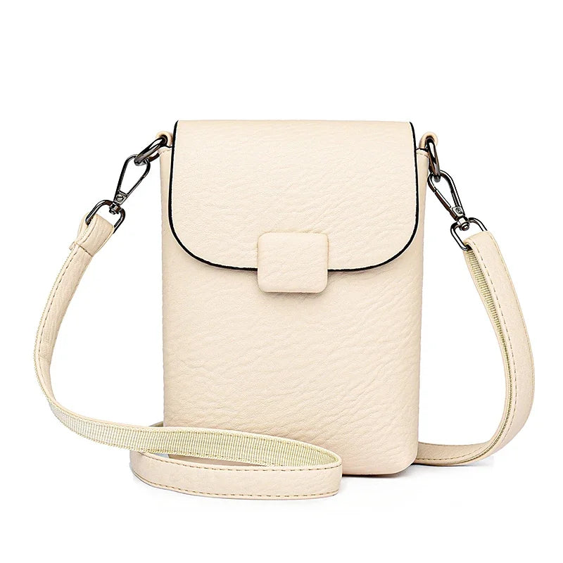 Small Crossbody Phone Bag Flap Purse for Women-Messenger Bag-Beige-Free Shipping Leatheretro