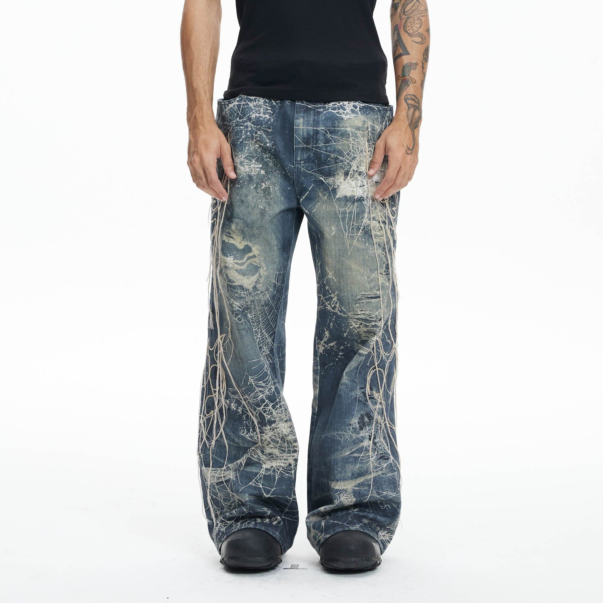 DND4DES Distressed Spider Web Embroidered Jeans-Jeans-XS-Free Shipping Leatheretro