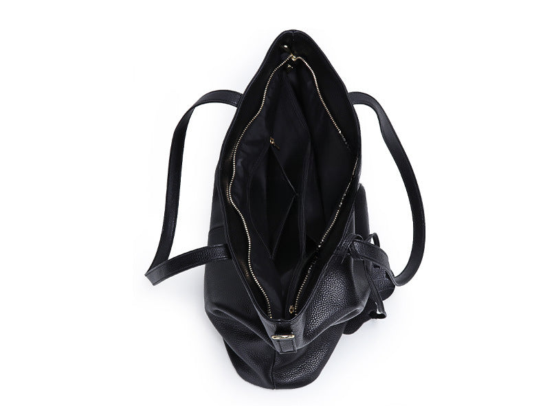 Genuine Leather Tote Bag for Women-黑色-Free Shipping Leatheretro