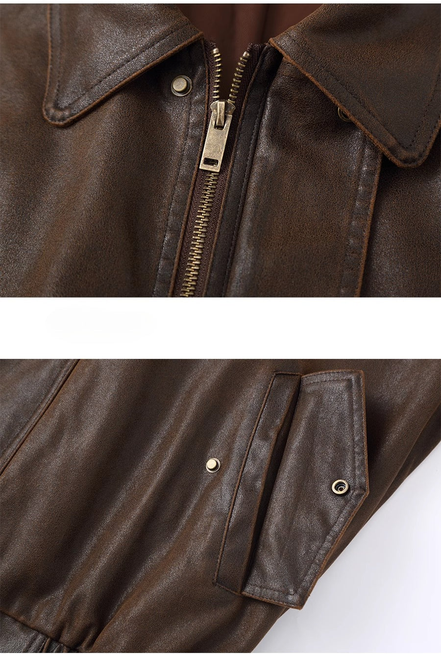 CLP Men's Brown Lapel Vintage Faux Leather Jacket-Coffee-M-Free Shipping Leatheretro