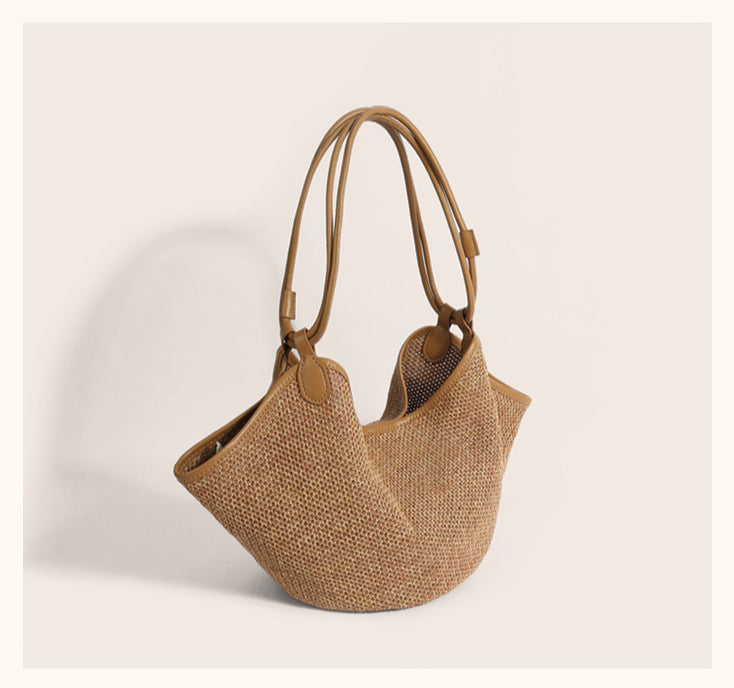 Summer Vacation Style – Large Straw Tote Bag, Boho Chic Shoulder Bag-Apricot-17-19-17 cm-Free Shipping Leatheretro