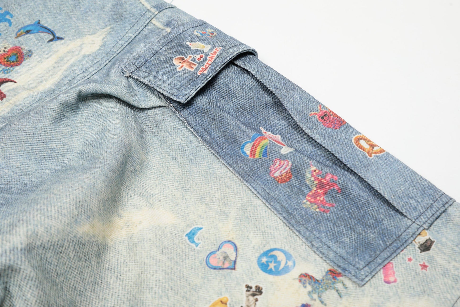 CLP Whimsical Distressed Stickers Cargo Denim Shorts-Shorts-S-Free Shipping Leatheretro