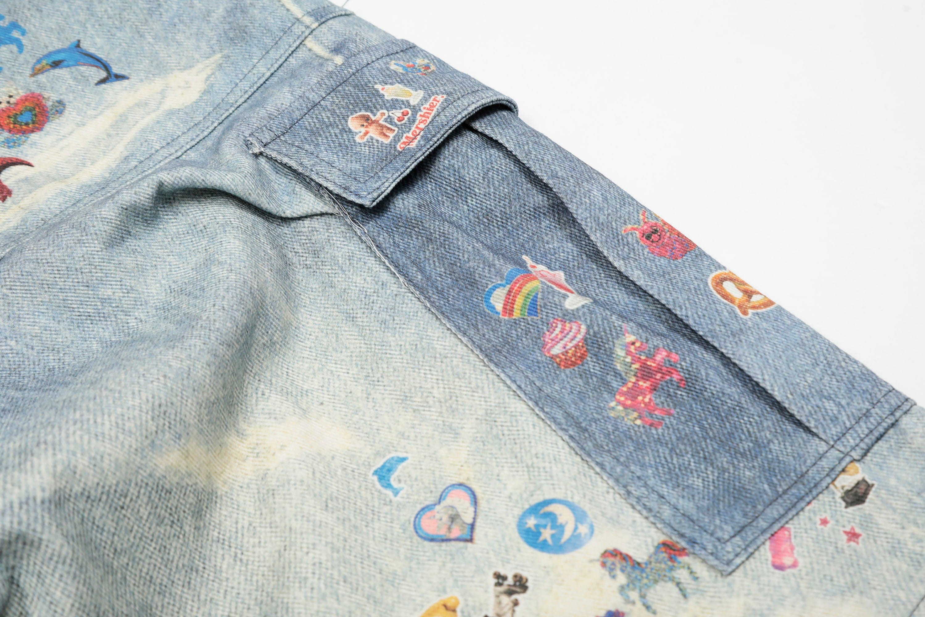 CLP Whimsical Distressed Stickers Cargo Denim Shorts-Shorts-S-Free Shipping Leatheretro