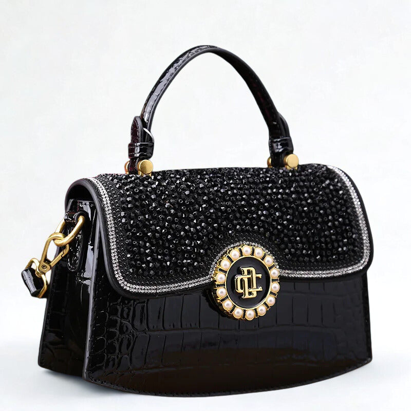 Crocodile Pattern Genuine Leather Women's Handbags - Portable Shell Tote Bags-Handbags-Black-Free Shipping Leatheretro