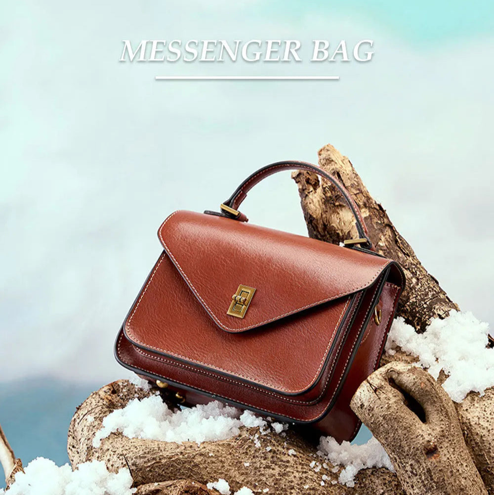 Real Cowhide Crossbody Bag – Retro Designer Small Satchels-Handbags-Dark Green-Free Shipping Leatheretro