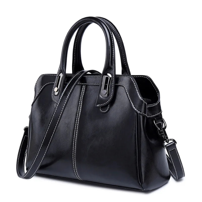 Genuine Leather Women Handbag – Top Handle Crossbody Messenger Bag-Handbags-Black-Free Shipping Leatheretro