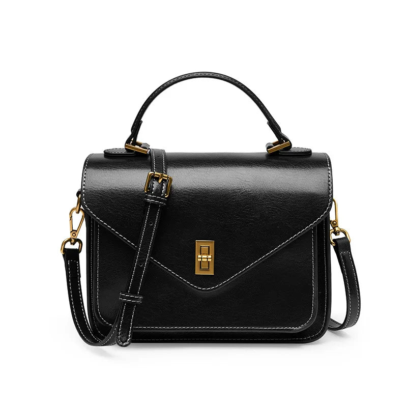 Real Cowhide Crossbody Bag – Retro Designer Small Satchels-Handbags-Black-Free Shipping Leatheretro