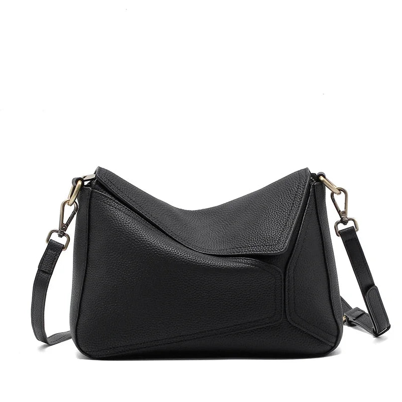 Cowhide Leather Women's Geometric Shoulder Bag - Luxury Crossbody Handbag-Shoulder Bag-Black-Free Shipping Leatheretro