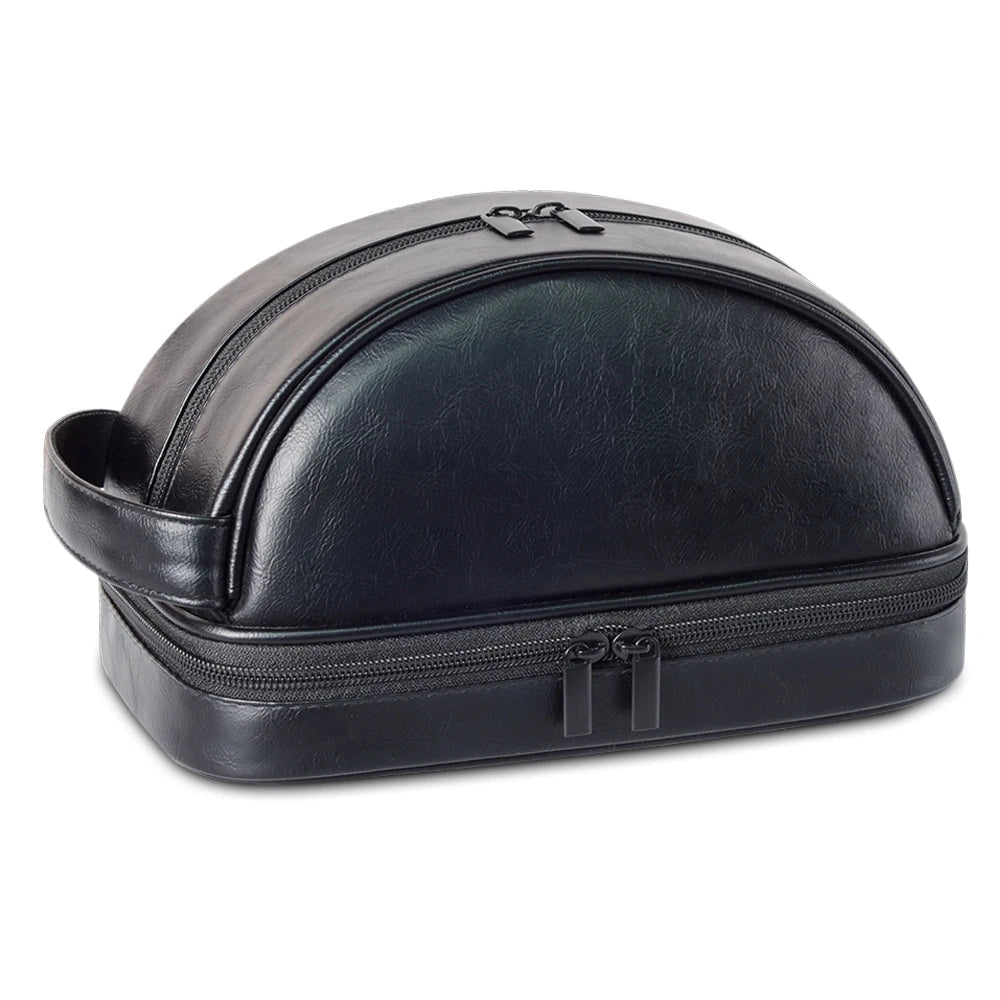 Men's Leather Waterproof Toiletry Bag - Large Capacity Storage Cosmetic Case-Travel Pouch-Black-Free Shipping Leatheretro
