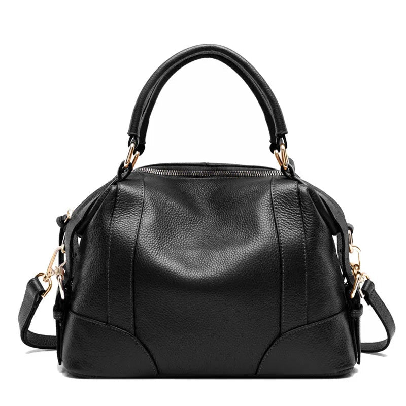 Top Layer Cowhide Handbag – All-Match Genuine Leather Bag for Women-Handbags-Black-Free Shipping Leatheretro