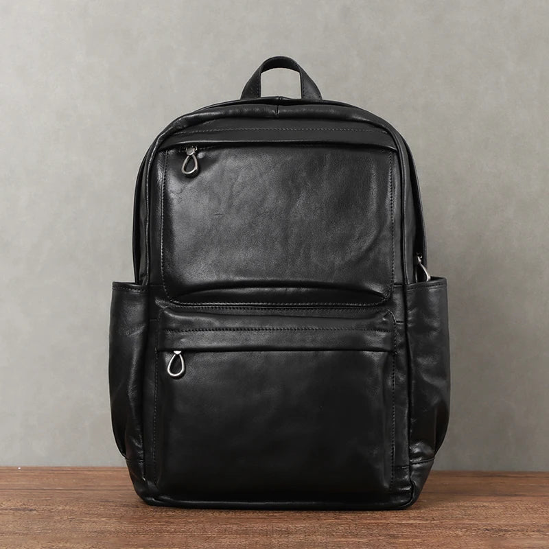 Genuine Leather Men Vintage Laptop Bag - Large Capacity Travel Backpack-Backpacks-Black-Free Shipping Leatheretro